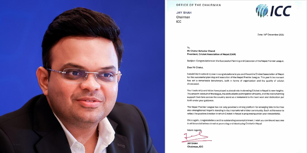 आईसीसी अध्यक्ष जय शाहद्वारा नेपाल प्रिमियर लिगको सफलतामा क्यानलाई बधाई